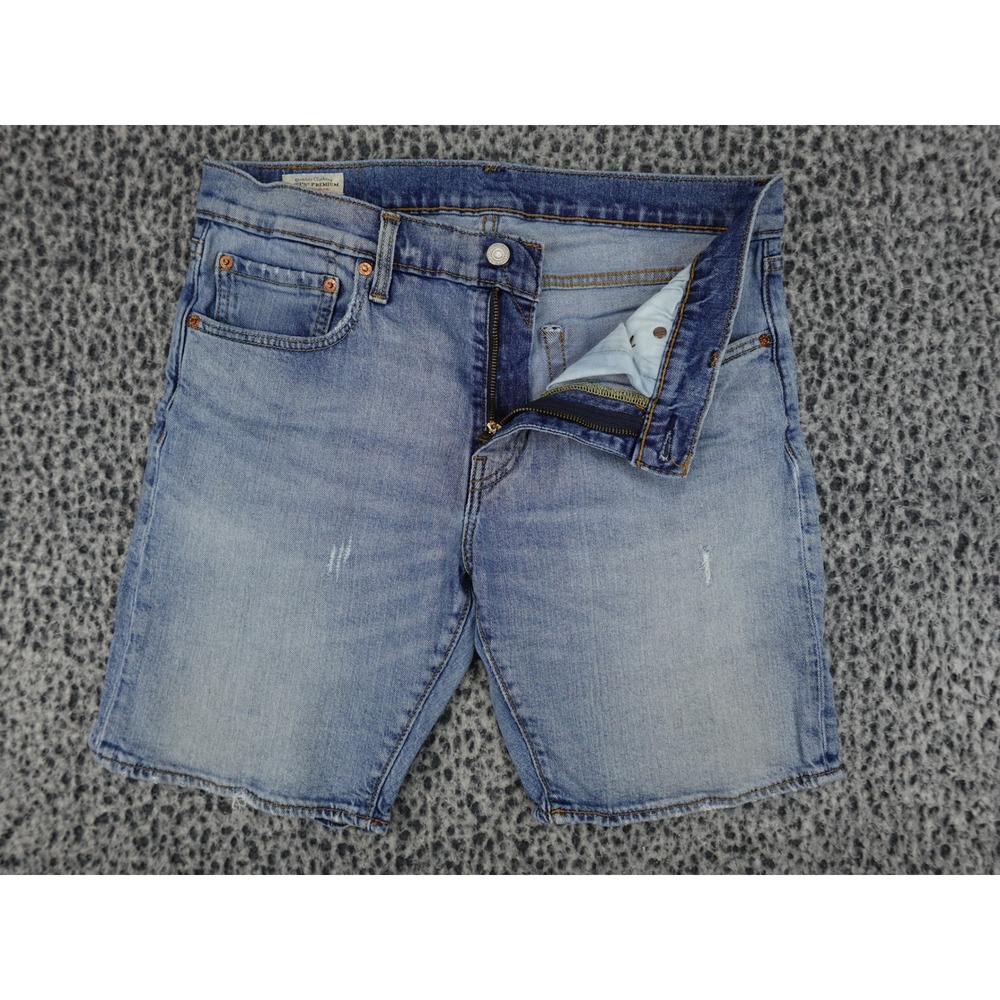 Levi's 412 Slim Fit Denim Shorts Mens 32 Light Blue Distressed 39387-0045
